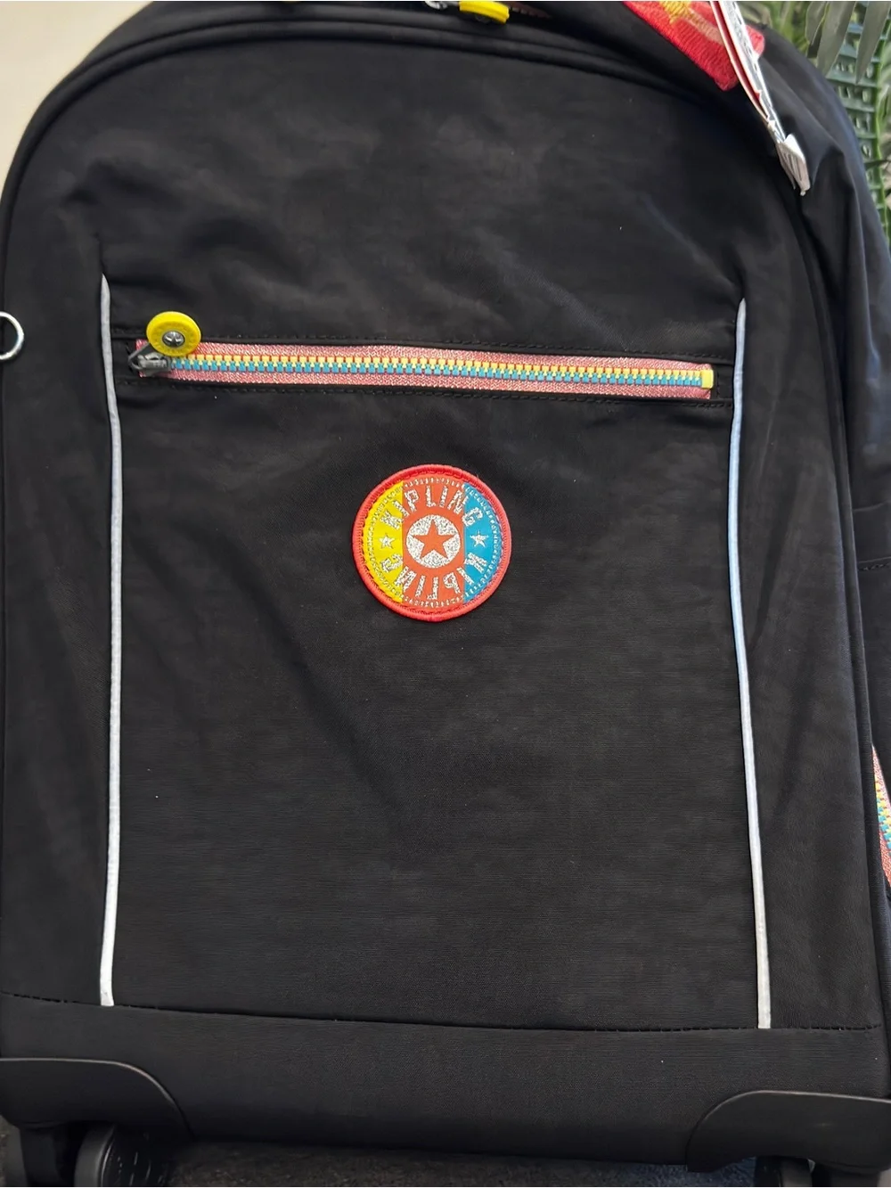 Kipling❤️🔥 Mese Rolling Backpack Black Rolling Suitcase Rainbow Zipper Accents